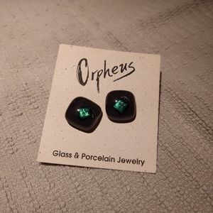 Orpheus Green/Black Post Earrings Glass Porcelain